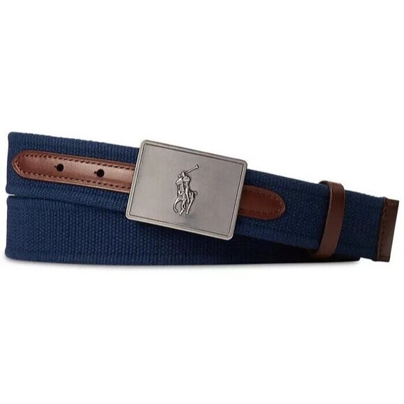 NWT Polo Ralph Lauren MEN'S BELT40Pony Plaque Canvas & Leather Navy